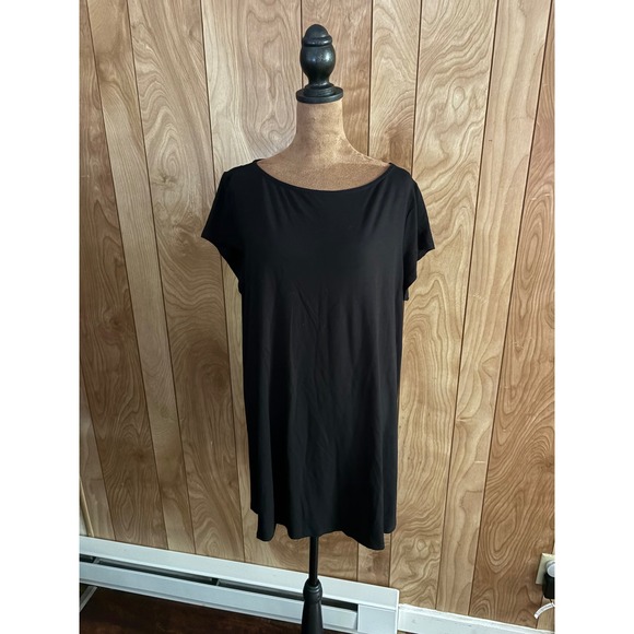 Eileen Fisher Tops - Eileen Fisher Black Viscose Stretch Boat Neck Short Sleeve Tunic Top XL F17VF